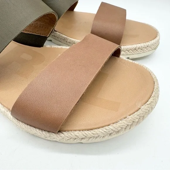 SOREL Ella Leather Sporty Espadrille Slide Sandals Green/Brown Sz 8.5 Minimalist - Picture 4 of 10